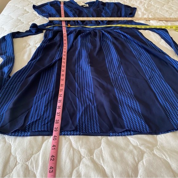 Anne Klein Blue Wrap Midi Dress with Cuffed Sleeves - Picture 12 of 12